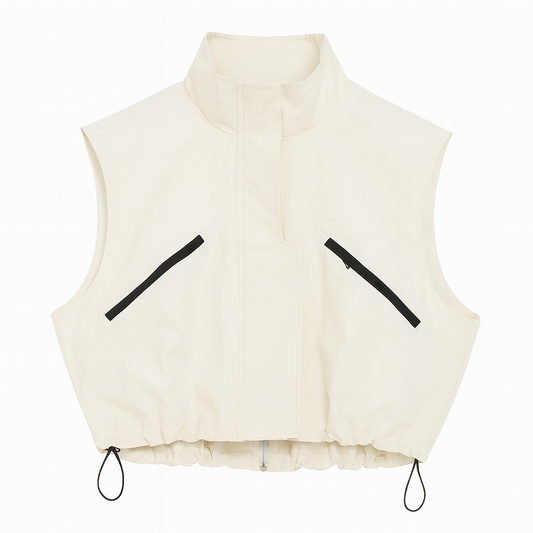 [012]MS 2024 Spring New Women's Workwear Vest Stand-up Collar Unique Loose Fit Cool Stylish Design Contrast Color Zipper Casual Vest