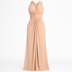 [026]MS Plus size women's twist V-neck sleeveless dress, spring designer style pleats waist-tailored slimming bodycon long dress