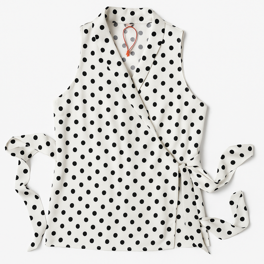 [028]GS  Toumei 2024 Summer New Collection High-end Mulberry Silk White Polka Dot V-neck Sleeveless Blouse Heavyweight Silk Tailored Top