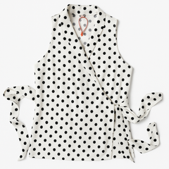 [028]GS  Toumei 2024 Summer New Collection High-end Mulberry Silk White Polka Dot V-neck Sleeveless Blouse Heavyweight Silk Tailored Top