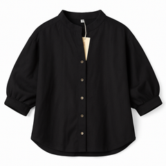 [031]MS Clearance Foreign Trade Label Removed End-of-Line Summer Cotton Linen Shirt Puffed Sleeves Retro Artistic Women's Large Size Loose Fit Medium Sleeves Shirt