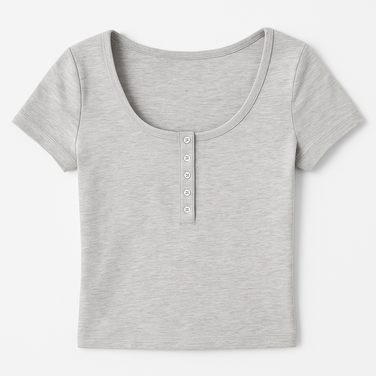 [036]GM    Hot Girl Slim U-Neck Right Shoulder Short-Sleeved T-Shirt for Women 2025 New Summer Design Pure Cotton Small White Top