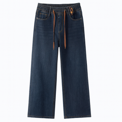 [037]MS Laxibei Women's Fleece-Lined Vintage Blue Winter New Slim Fit Straight-Leg Jeans for Petite