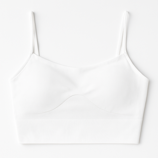 [048]GS   White Strappy Padded American Bikini Top with U-Shaped Back, Women's Summer Outerwear Inner Layer One-Piece Bodysuit