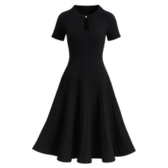 [434]NG Black Knit Dress with Shaped Waist - 2025 New Collection Slimming and Elegant Design