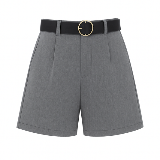 [061]MS Women's 2025 Summer New Loose High Waist Slimming Casual Black A-Line Wide-Leg Five-Inch Inseam Suit Shorts