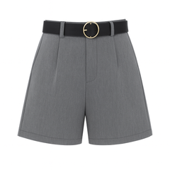 [061]MS Women's 2025 Summer New Loose High Waist Slimming Casual Black A-Line Wide-Leg Five-Inch Inseam Suit Shorts