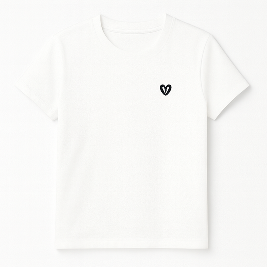 [065]MS Big Brand Foreign Trade Women's Department Store Withdrawn Women's Short Sleeve T-shirt with Heart Embroidery Spring and Summer Slim Fit Pleated Top with Standard Shoulder