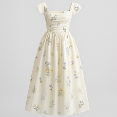 [094]GS  Elegant Women's Summer Resort Backless Cap Sleeve Floral Print Dress with Tailored Waist and Slimming Effect, Long Dress