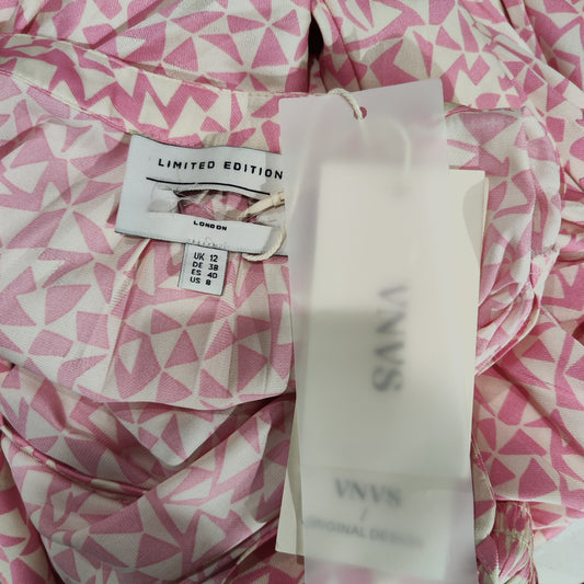 [349]GG       High-End Women's Fashion Sweet Pink Printed Elastic Waist Elegant Maxi Dress