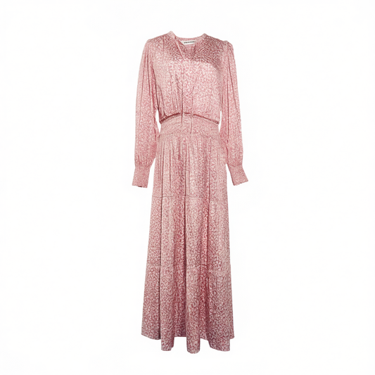 [349]GG       High-End Women's Fashion Sweet Pink Printed Elastic Waist Elegant Maxi Dress