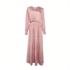 [349]GG       High-End Women's Fashion Sweet Pink Printed Elastic Waist Elegant Maxi Dress