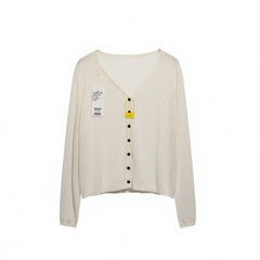 [702]G    [Carnival Price] EFVEE V-neck linen sun-protection cardigan for women, summer hollow-out ribbed knit air-conditioning shirt
