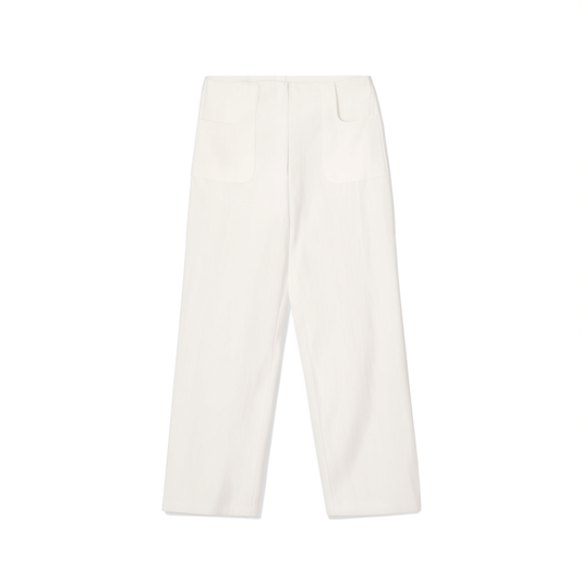 [005]GG    Women's White Linen Ramie Wide-Leg Pants Summer Lightweight High-Waisted Drapey Old Money Style Straight Cotton-Linen Trousers