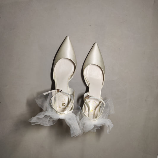 [744]GM   French Wedding Shoes for Women - Thick Heel High Heels Bride's Shoes, Non-Fatigue, Covered Toe Sandals