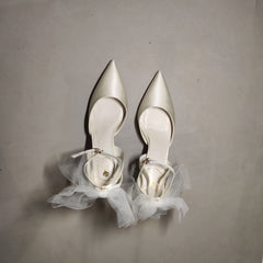 [744]GM   French Wedding Shoes for Women - Thick Heel High Heels Bride's Shoes, Non-Fatigue, Covered Toe Sandals