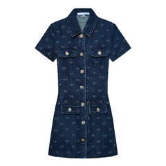 [709]GG     Elegant Sweet and Skinny Bow Tennis Skirt in Denim Blue - Chanel-Inspired Short Skirt