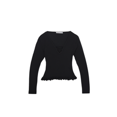 [405]G   AZURIERA French-style black sweater with tie design, sexy and elastic, slim fit, sweet and alluring women's wool sweater