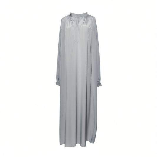 [471]GG     Pure Color Silkworm Silk Dress Loose Long-Sleeve Long Dress for Women Spring Summer New