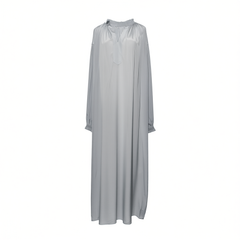 [471]GG     Pure Color Silkworm Silk Dress Loose Long-Sleeve Long Dress for Women Spring Summer New