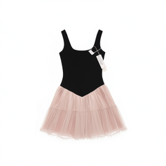 [696]G   Fragile Heart Boutique Black and Pink Contrast Color Spaghetti Strap Sleeveless Dress Patchwork Tulle Puff Skirt