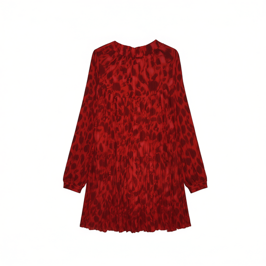 [574]N PKH.HK Trend HK.A New Summer Eye-catching Red! Fashionable Irregular Wrinkled Layered Flared Elastic Waist Skirt