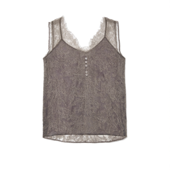 [582]G    MARIUS | "Night Rose" Heavyweight Hand-Cut Sheer Lace Two-Way Styling V-Neck Tank