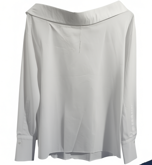 [572]MM   Premium Smart Elegant White High-Count Cotton Off-the-Shoulder Blouse for Women