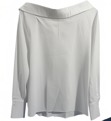 [572]M  DeesseSicile Premium Smart Elegant White High-Count Cotton Off-the-Shoulder Blouse for Women