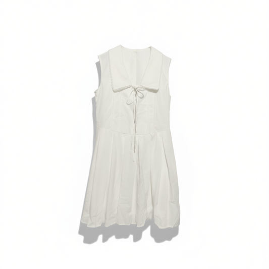 [820]GM    New Summer Women's White Sleeveless Pleated Mini Dress with Large Collar in Preppy Academy Style