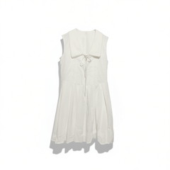[820]G   Babymoon New Summer Women's White Sleeveless Pleated Mini Dress with Large Collar in Preppy Academy Style