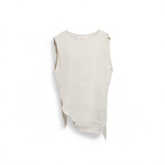 [387]G    Meiyang MEIYANG [In Stock] Breeze Linen Vest Casual Vacation Round Neck Slit Sleeveless - Friday