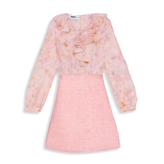 [784]GG    Autumn-Winter New Chiffon Ruffle Shirt Knit Dress Pink