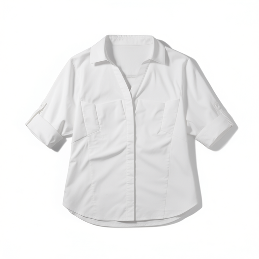 [622]G    Vero Moda Women's 2025 Summer New Collection Elegant Commuter V-Neck Long-Sleeve White Shirt 325231002