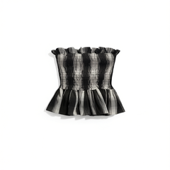 [608]GG   Ruffle Trim Fitted Pleated Plunging Sleeveless Bustier Top for Women, Vintage Style