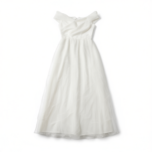 [278]NM  Off-the-shoulder Mini Wedding Dress, Korean-style Mermaid Gown with Mini Train, Bridal Outfit for Marriage Registration & Morning Robe