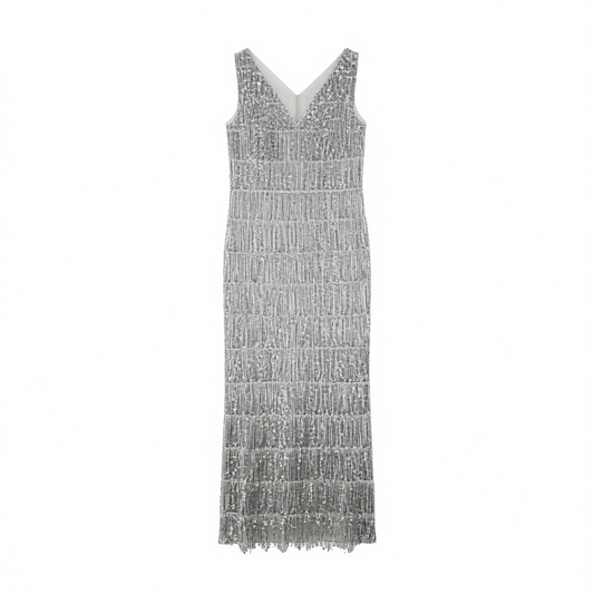 [662]G    [Party Price] Silver Evening Gown for Women,  High-End Elegance for Banquets, Hosts Suitable for Hostess, Sequined Maxi Dress, Light Luxury Niche Designer
