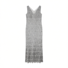 [662]G    [Party Price] Silver Evening Gown for Women,  High-End Elegance for Banquets, Hosts Suitable for Hostess, Sequined Maxi Dress, Light Luxury Niche Designer