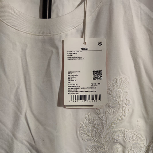 [585]GM   Embossed Lace Crew Neck Simple Short Sleeve T-shirt  Women's Top