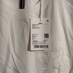[585]G   FIVE PLUS 3D Embossed Lace Crew Neck Simple Short Sleeve T-shirt  Women's Top