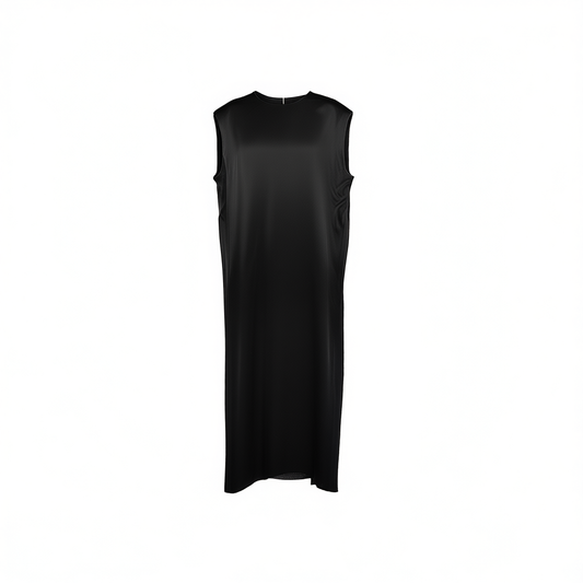 [275]GG   Cool Cupro Minimalist Black Sleeveless Shirt Dress with Belt for Women