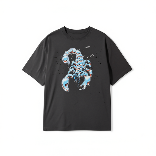 [202]GM     High-street niche American trendy brand SATISFY scorpion print distressed ripped vintage small logo relaxed round-neck short-sleeve T-shirt