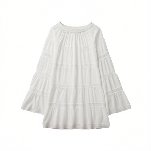 [811]N Leiying Slow Dance JR White Lace Spliced Long Skirt Women Elastic High Waist A-Line Slimming Skirt Summer