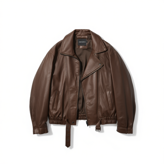 [096]GM  Vintage PU Leather Jacket Loose Slimming Biker Jacket Top