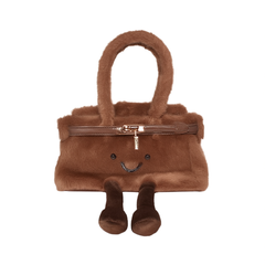 [769]GG   Cute Small Plush Smiley Face Bag Original Soft Brown New Women's Bag with Lock