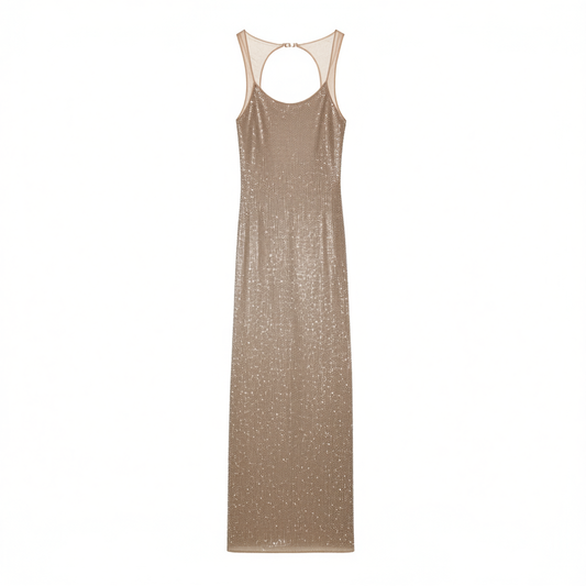 [787]GM    French rhinestone tank top sexy hot girl dress women backless ultra-shiny body-hugging evening gown party long skirt