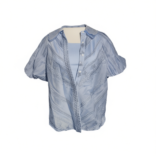 [916]GG    Summer New Dopamine Age-Reducing Sweet Girl Bubble-Sleeve Chiffon Shirt