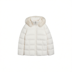 [088]G   Detachable Real Fox Fur Hooded Waist Cinching Down Jacket for Women 205 White Duck Down Short Jacket Co
