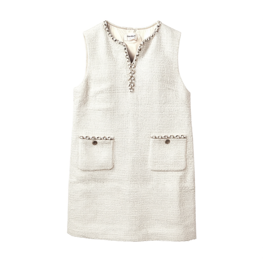 [706]GM  White French Chic Dress for Women  Elegant Vest Dress