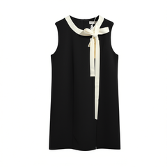 [962]M    [Piano Dress] Faman Hugo Heida Style Black Bow Vest Dress for Women, New Little Black Dress for Petite Women